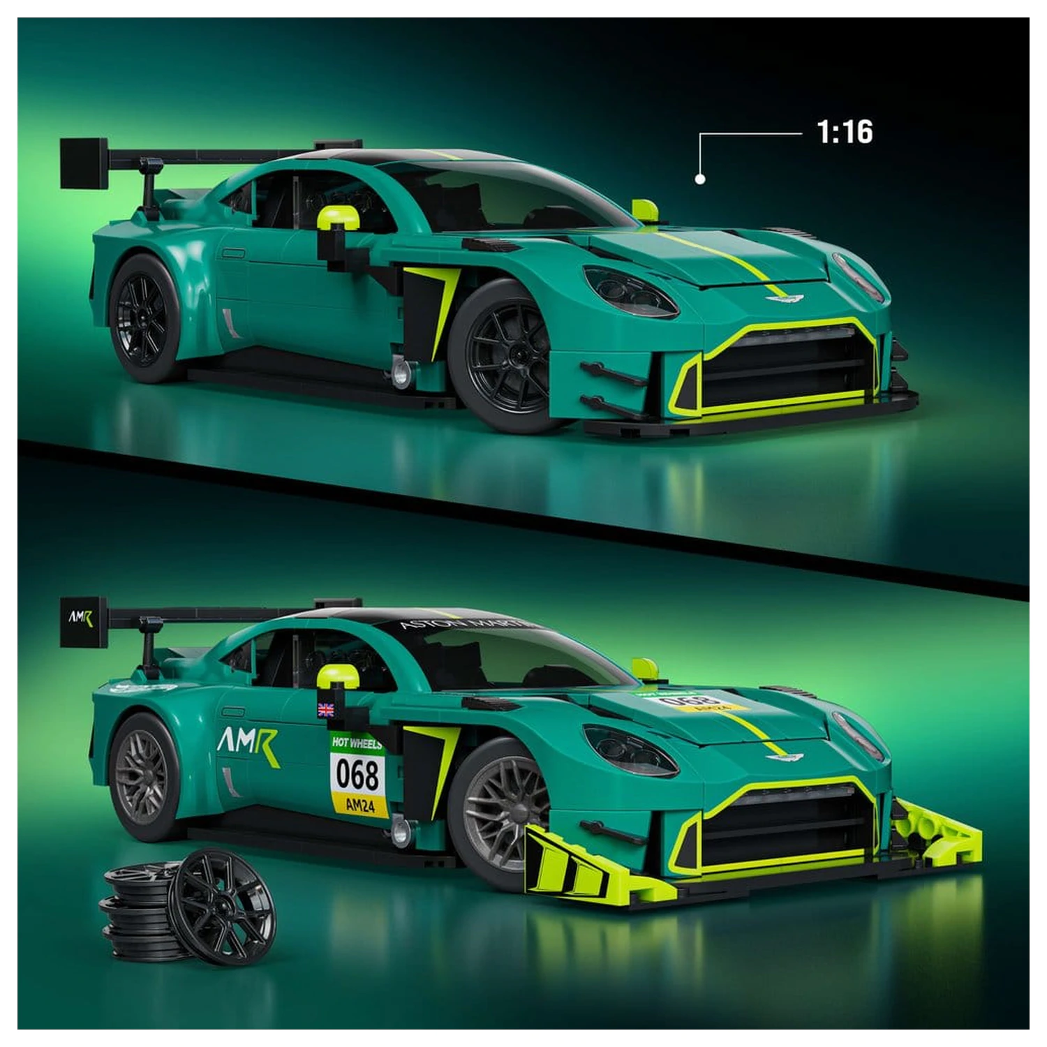 Hot Wheels Elite Mattel Brick Shop Stavebnica 1/16 '24 Aston Martin Vantage GT3 produktová fotografia