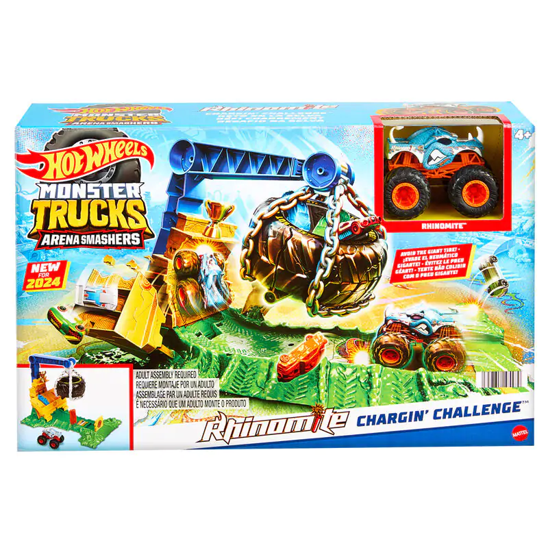 Hot Wheels Monster Trucks Arena Smashers Rhinomite Chargin Challenge – Súprava produktová fotografia