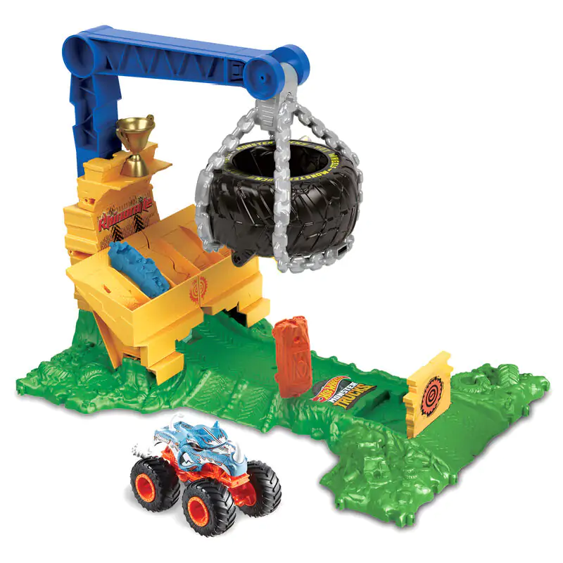 Hot Wheels Monster Trucks Arena Smashers Rhinomite Chargin Challenge – Súprava produktová fotografia