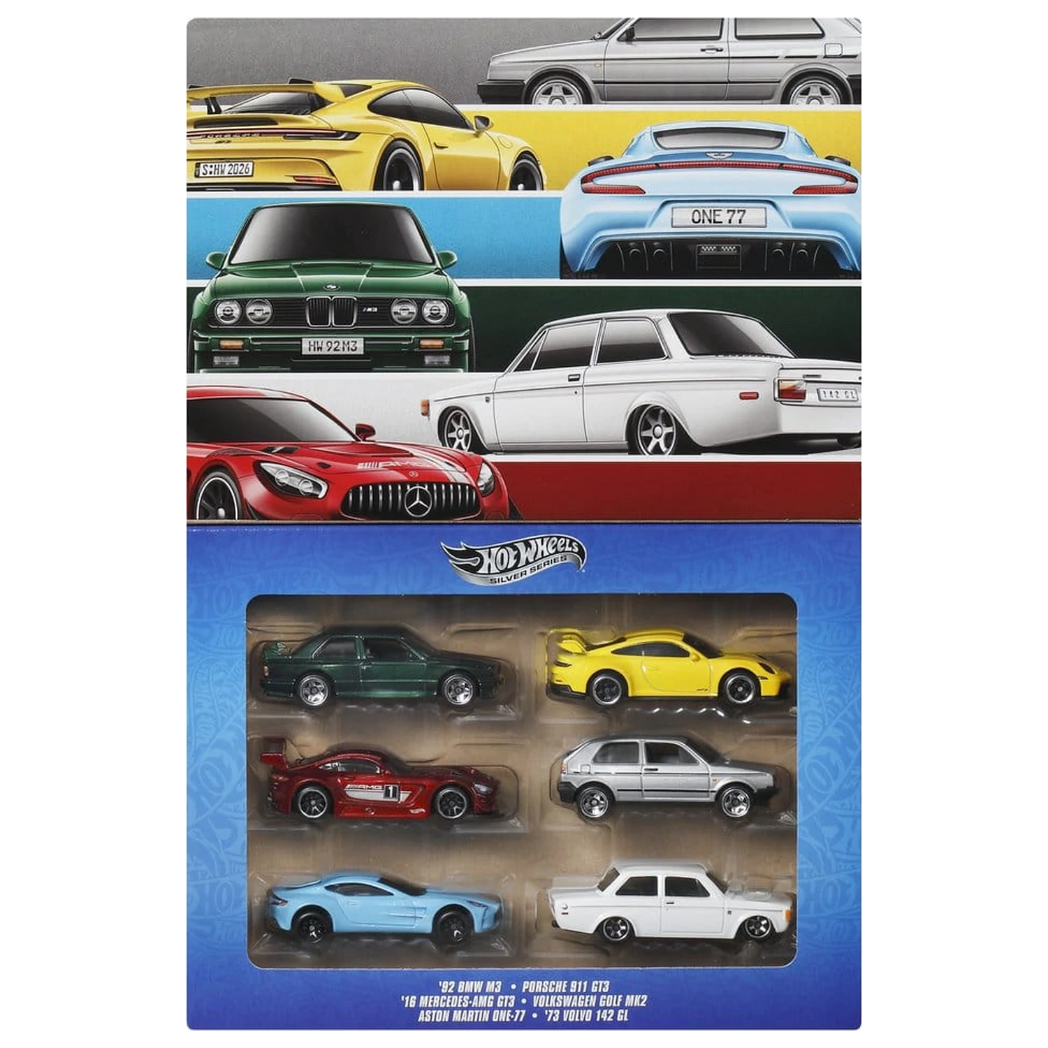Hot Wheels Silver Series Die-Cast vozidiel 6-balenie 1/64 Euro Style produktová fotografia