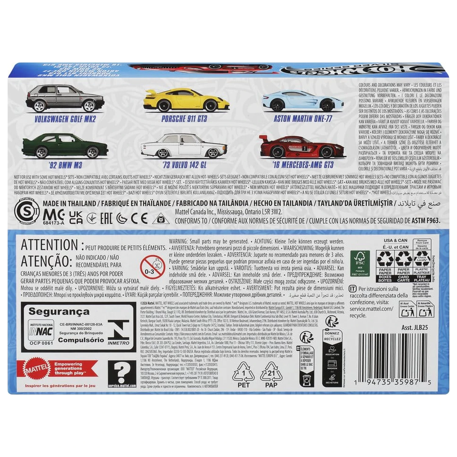 Hot Wheels Silver Series Die-Cast vozidiel 6-balenie 1/64 Euro Style produktová fotografia
