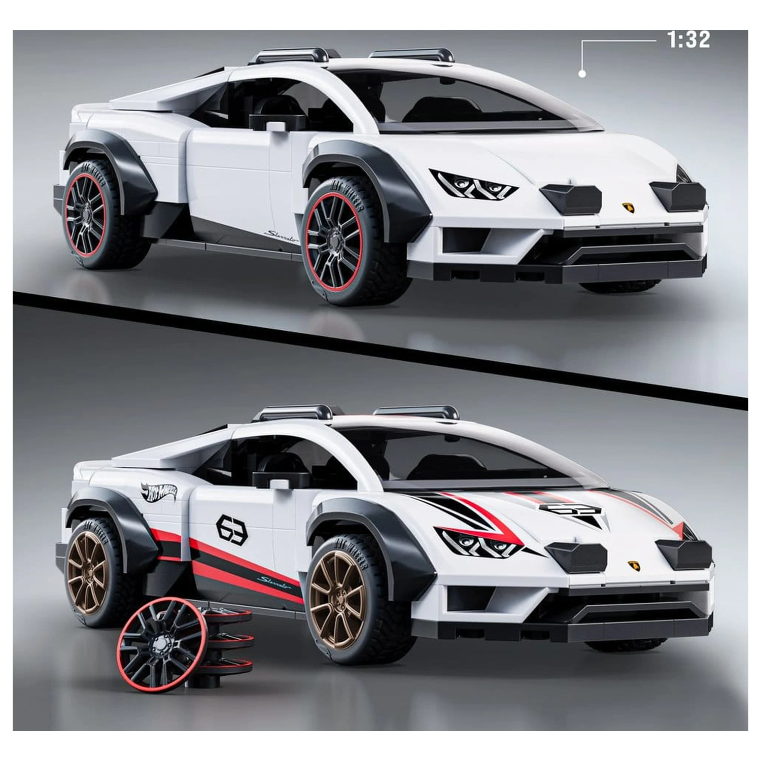 Hot Wheels Speed Mattel Brick Shop Stavebnica 1/32 Lamborghini Huracán Sterrato produktová fotografia