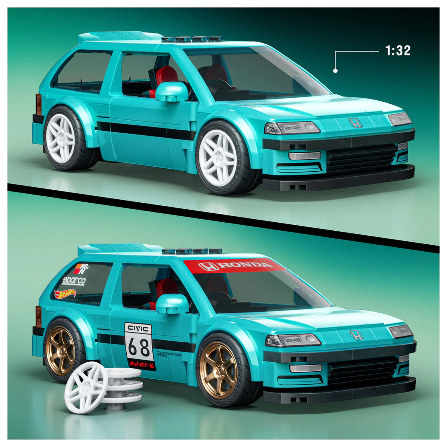Hot Wheels Speed Series Mattel Brick Shop Stavebnica 1/32 Custom ’90 Honda Civic EF produktová fotografia