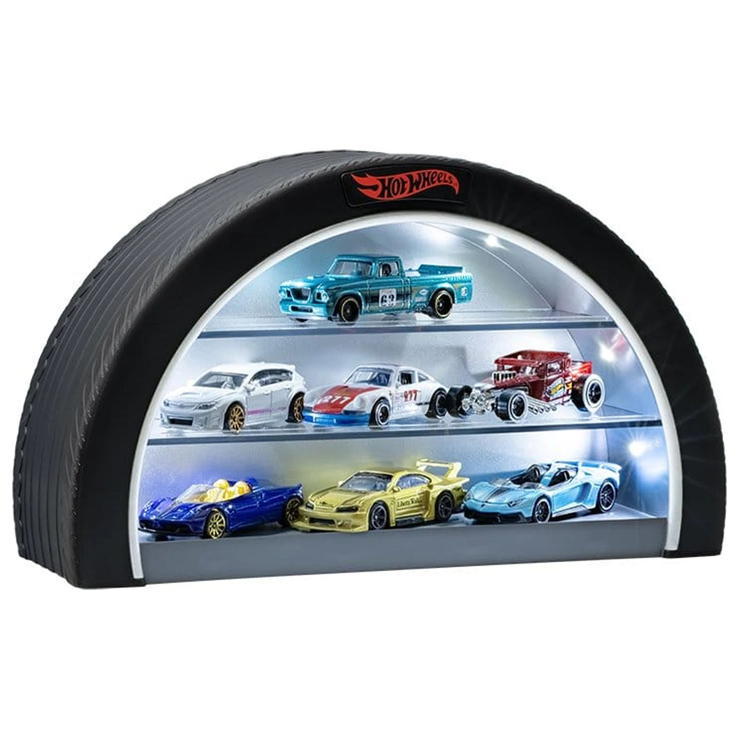 Hot Wheels svietiaci vitrínový displej v tvare pneumatiky produktová fotografia