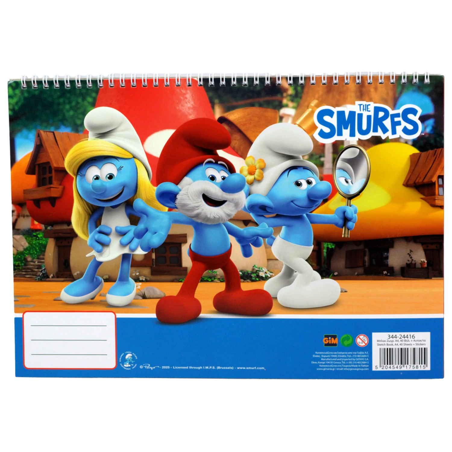 Smurfs Village A/4 špirálový skicár 40 strán s nálepkami produktová fotografia