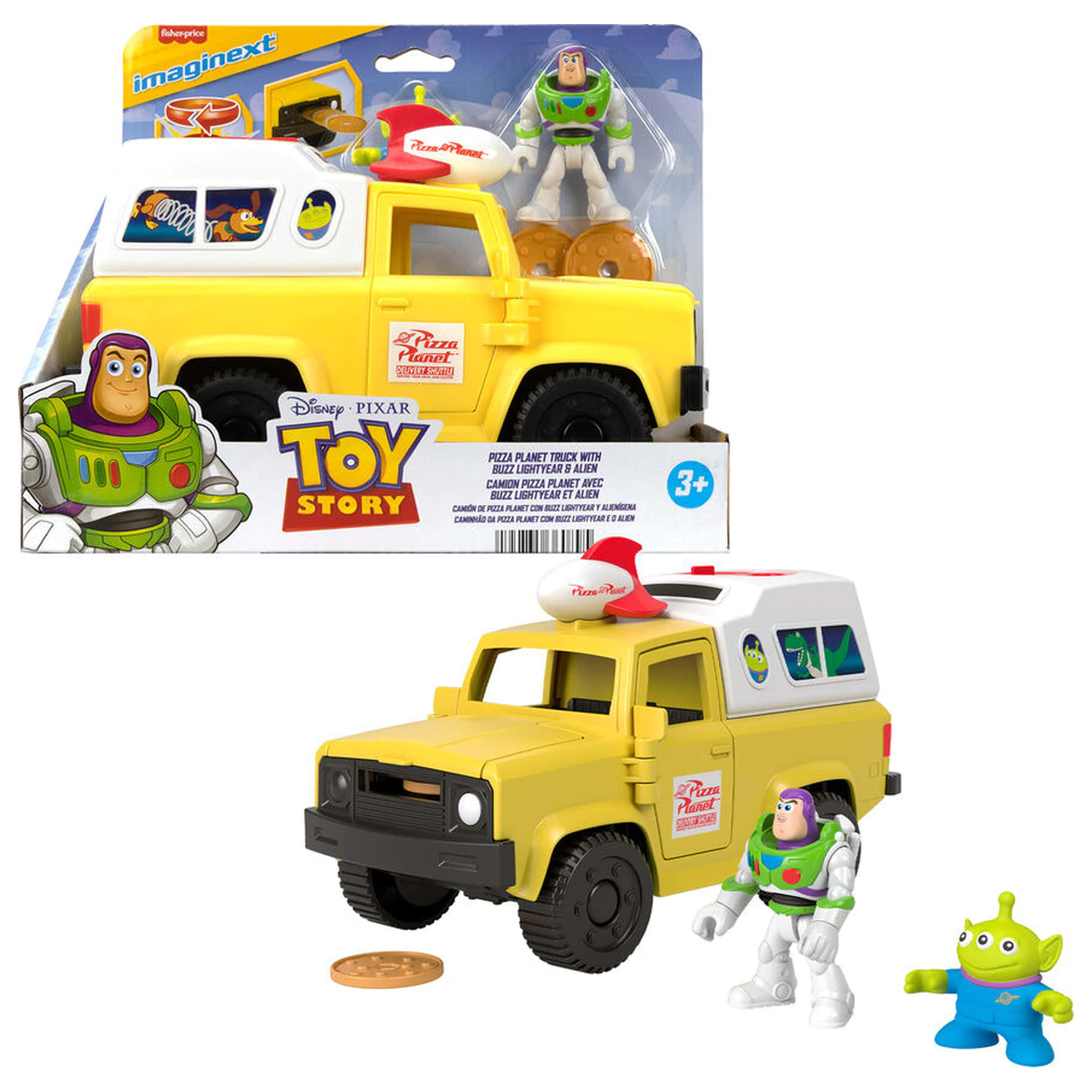Imaginext Disney Pixar Toy Story Pizza Planet kamión + figúrky Buzz Lightyear a Alien produktová fotografia