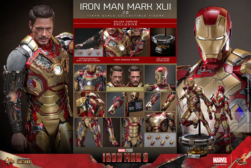 Iron Man 3 Movie Masterpiece Diecast Akčná figúrka 1/6 Iron Man Mark XLII (2.0) Deluxe 32 cm termékfotó