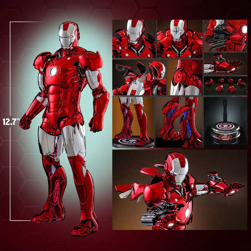 Iron Man Movie Masterpiece Diecast akčná figúrka 1/6 Iron Man Mark III (Red & Chrome Version) Hot Toys Exclusive 32 cm produktová fotografia