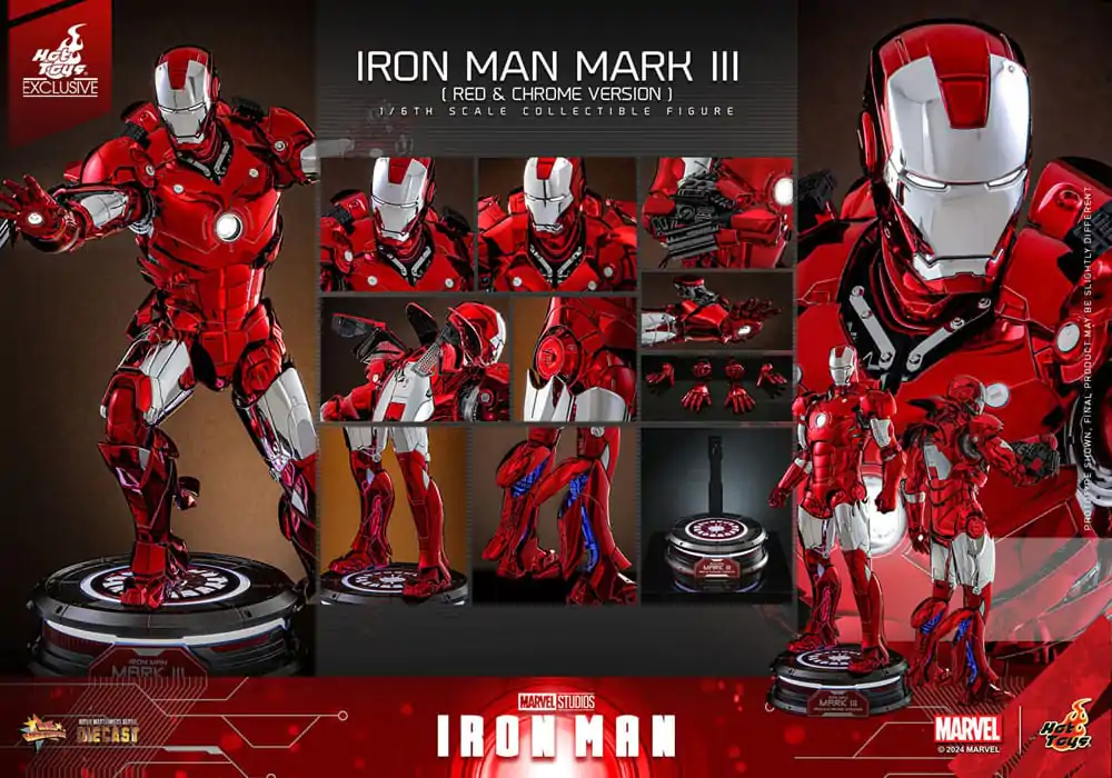 Iron Man Movie Masterpiece Diecast akčná figúrka 1/6 Iron Man Mark III (Red & Chrome Version) Hot Toys Exclusive 32 cm produktová fotografia