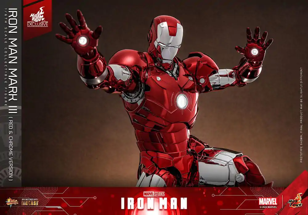 Iron Man Movie Masterpiece Diecast akčná figúrka 1/6 Iron Man Mark III (Red & Chrome Version) Hot Toys Exclusive 32 cm produktová fotografia