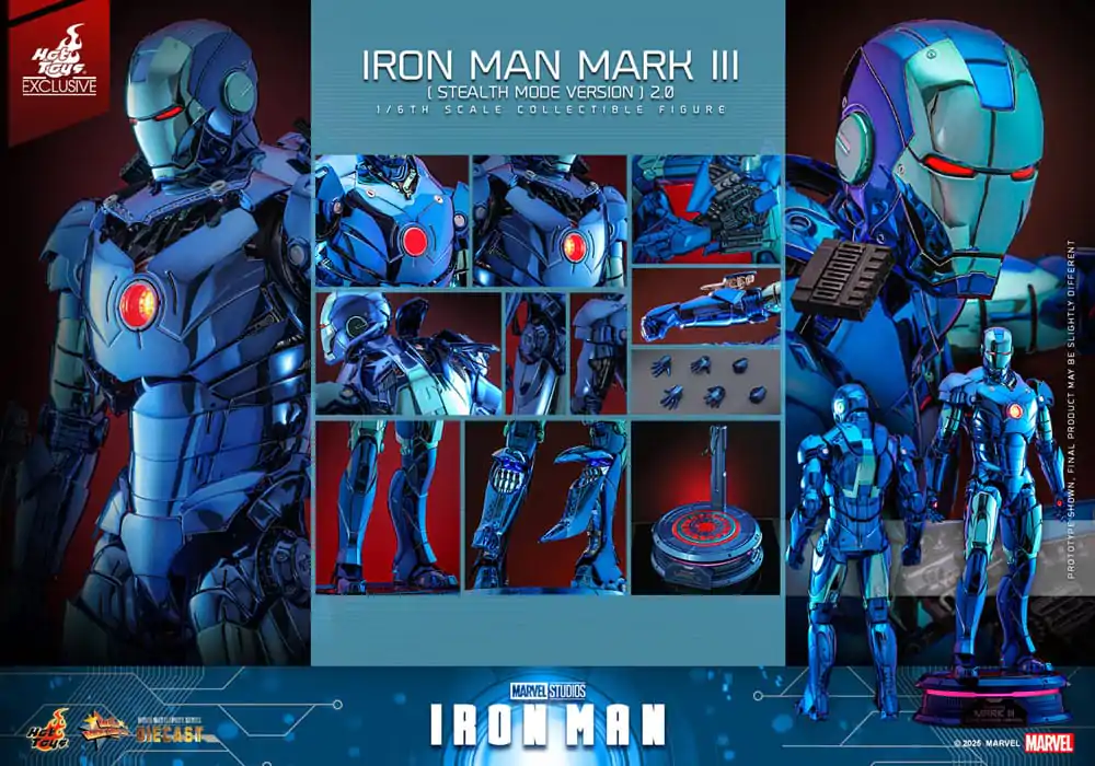 Iron Man Movie Masterpiece Diecast akčná figúrka 1/6 Iron Man Mark III (Stealth Mode Ver.) 2.0 Hot Toys Exclusive 33 cm produktová fotografia