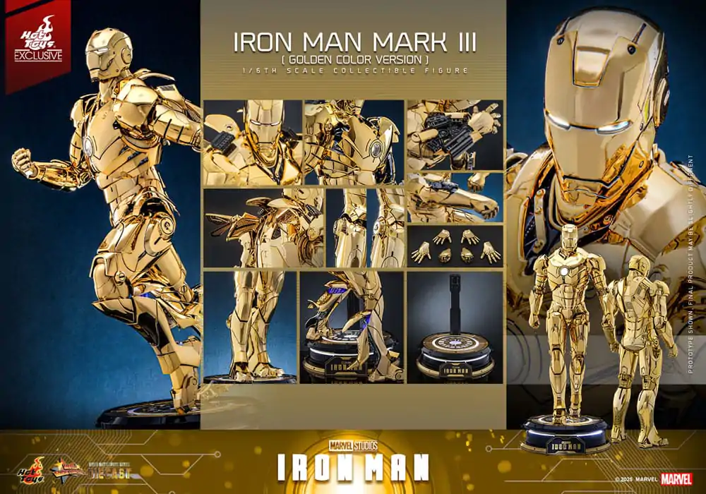 Iron Man Movie Masterpiece Diecast Akčná figúrka 1/6 Iron Man Mark III (Gold Color Version) Hot Toys Exclusive 33 cm produktová fotografia