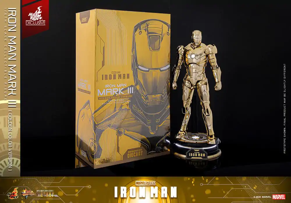 Iron Man Movie Masterpiece Diecast Akčná figúrka 1/6 Iron Man Mark III (Gold Color Version) Hot Toys Exclusive 33 cm produktová fotografia
