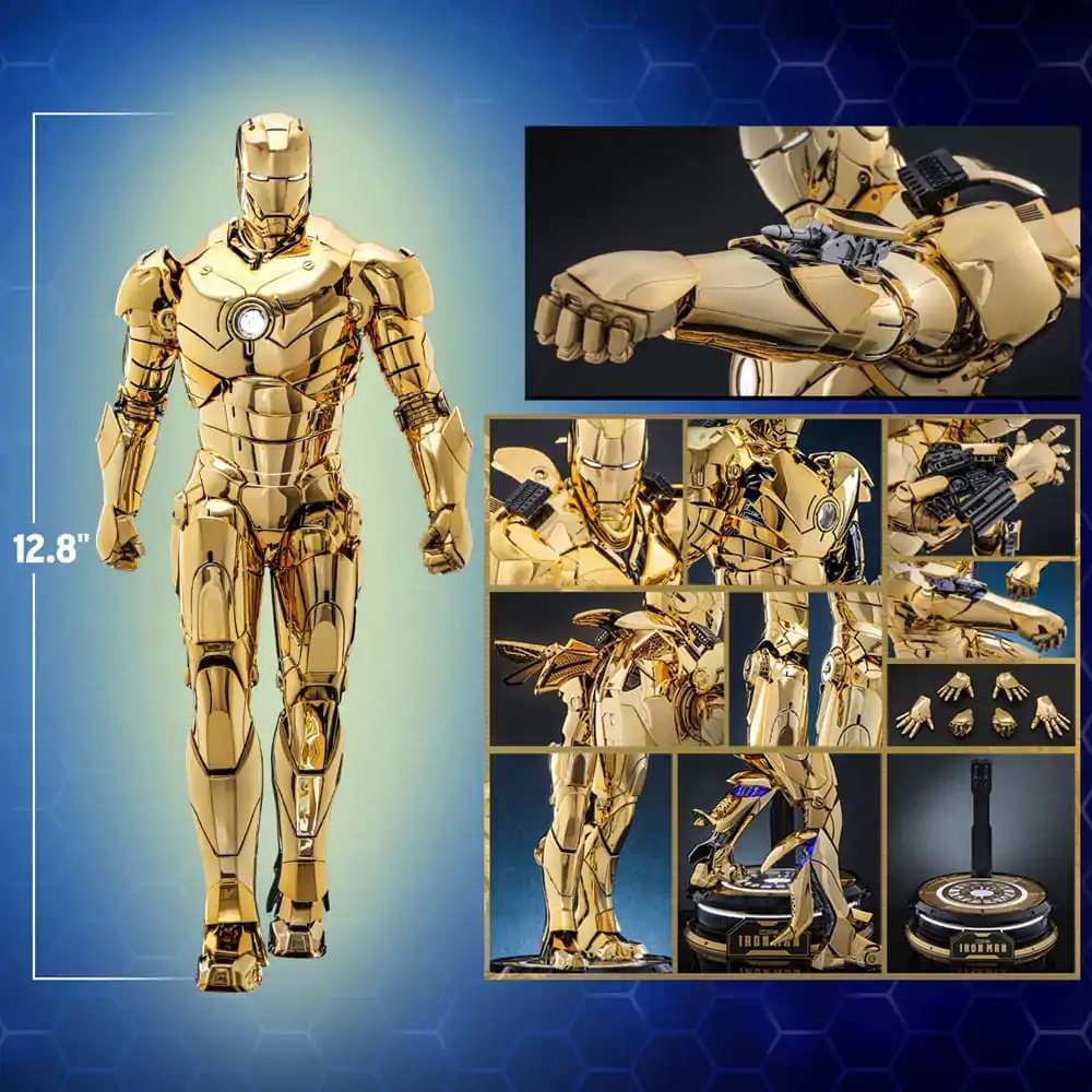 Iron Man Movie Masterpiece Diecast Akčná figúrka 1/6 Iron Man Mark III (Gold Color Version) Hot Toys Exclusive 33 cm produktová fotografia