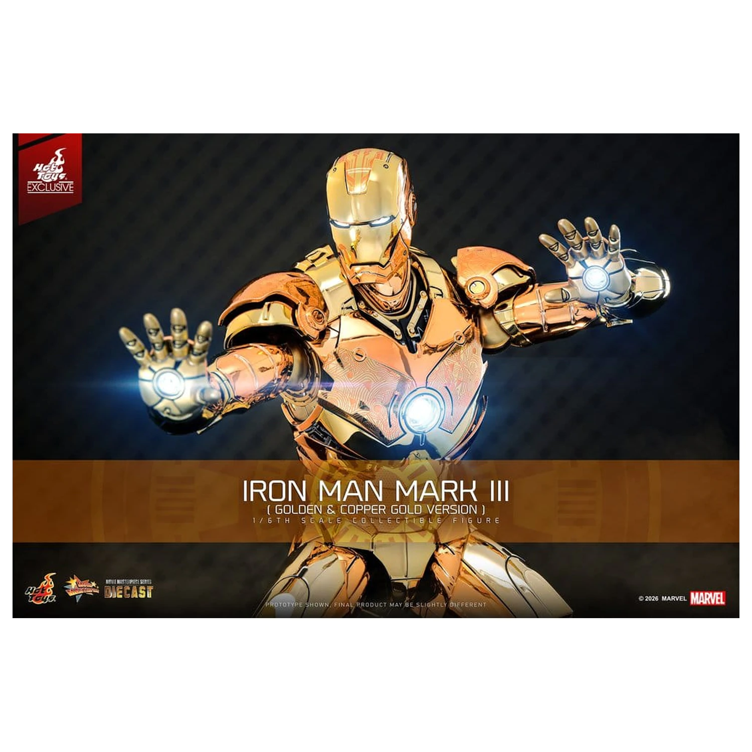 Iron Man Movie Masterpiece Diecast akčná figúrka 1/6 Iron Man Mark III (Golden & Copper Gold Version) Hot Toys Exclusive 33 cm produktová fotografia