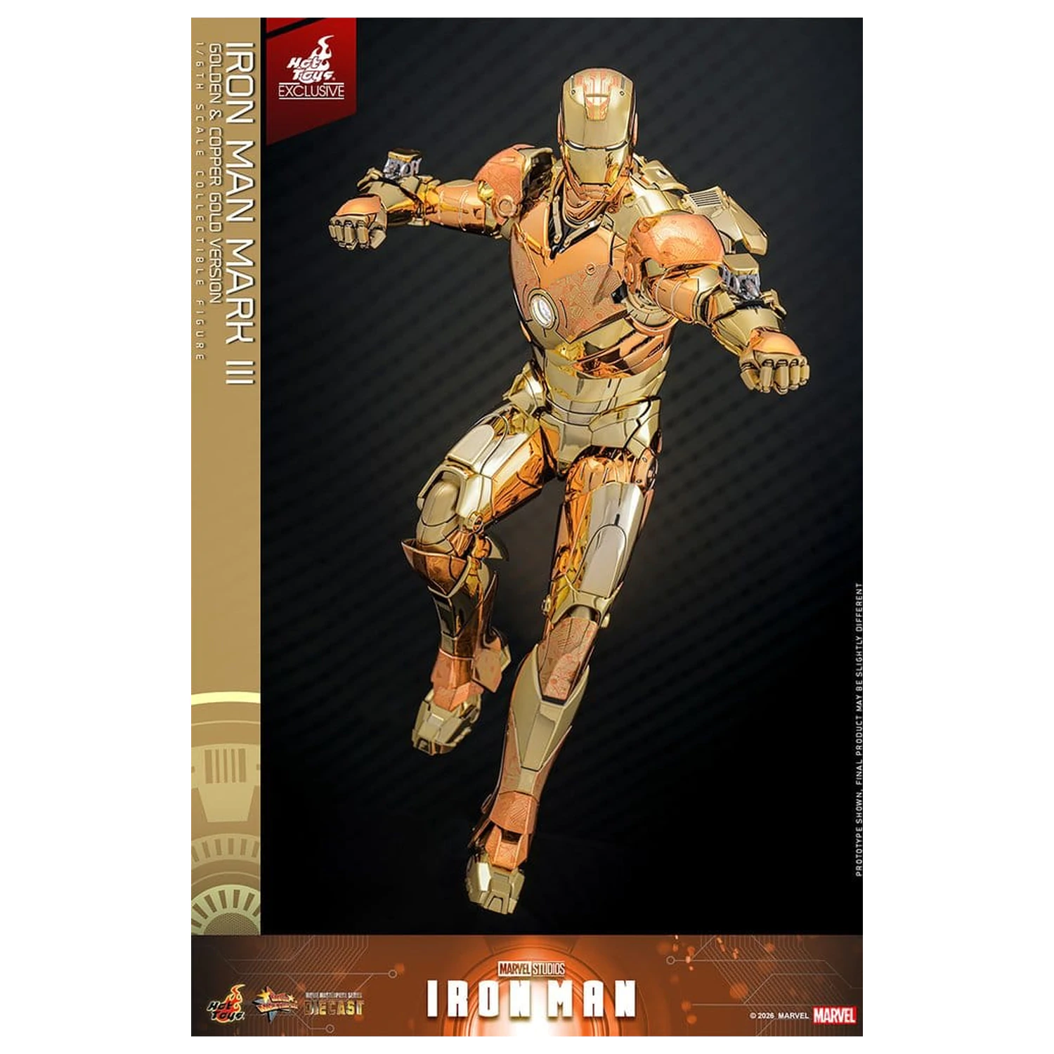 Iron Man Movie Masterpiece Diecast akčná figúrka 1/6 Iron Man Mark III (Golden & Copper Gold Version) Hot Toys Exclusive 33 cm produktová fotografia
