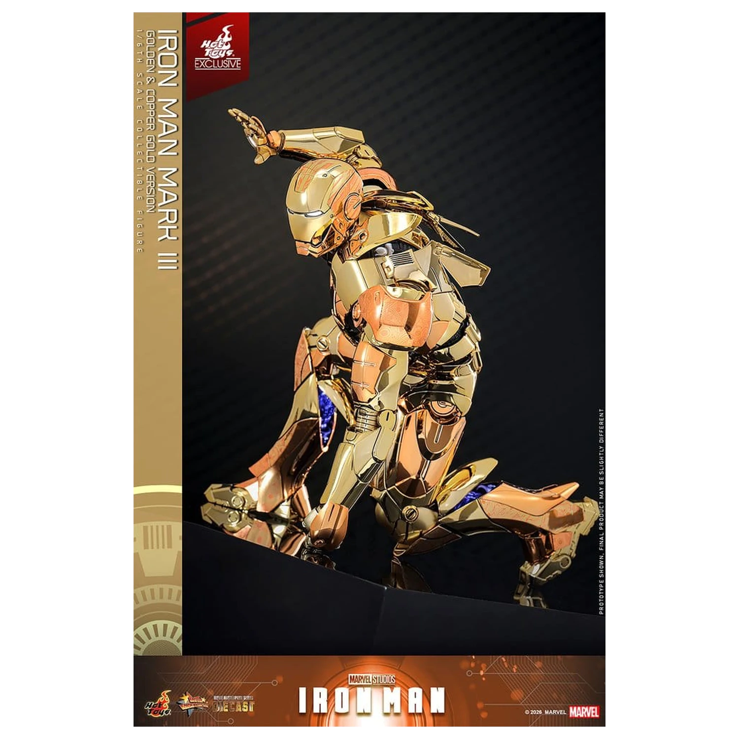 Iron Man Movie Masterpiece Diecast akčná figúrka 1/6 Iron Man Mark III (Golden & Copper Gold Version) Hot Toys Exclusive 33 cm produktová fotografia