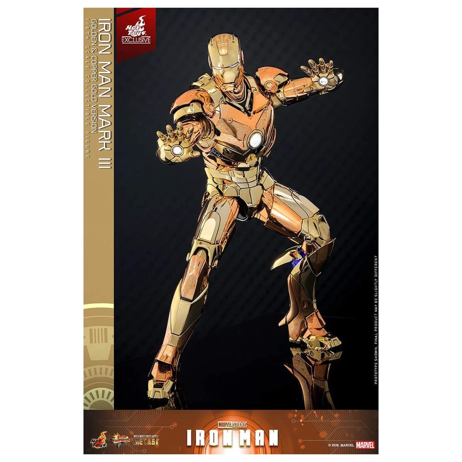 Iron Man Movie Masterpiece Diecast akčná figúrka 1/6 Iron Man Mark III (Golden & Copper Gold Version) Hot Toys Exclusive 33 cm produktová fotografia