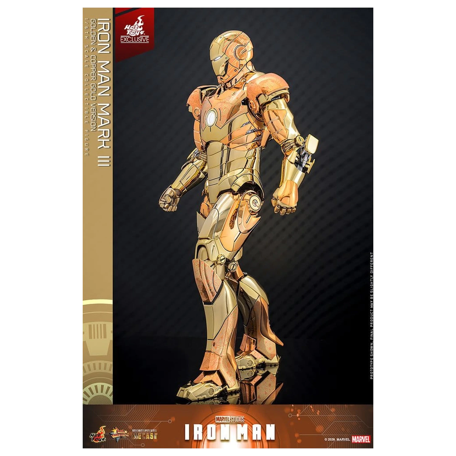 Iron Man Movie Masterpiece Diecast akčná figúrka 1/6 Iron Man Mark III (Golden & Copper Gold Version) Hot Toys Exclusive 33 cm produktová fotografia