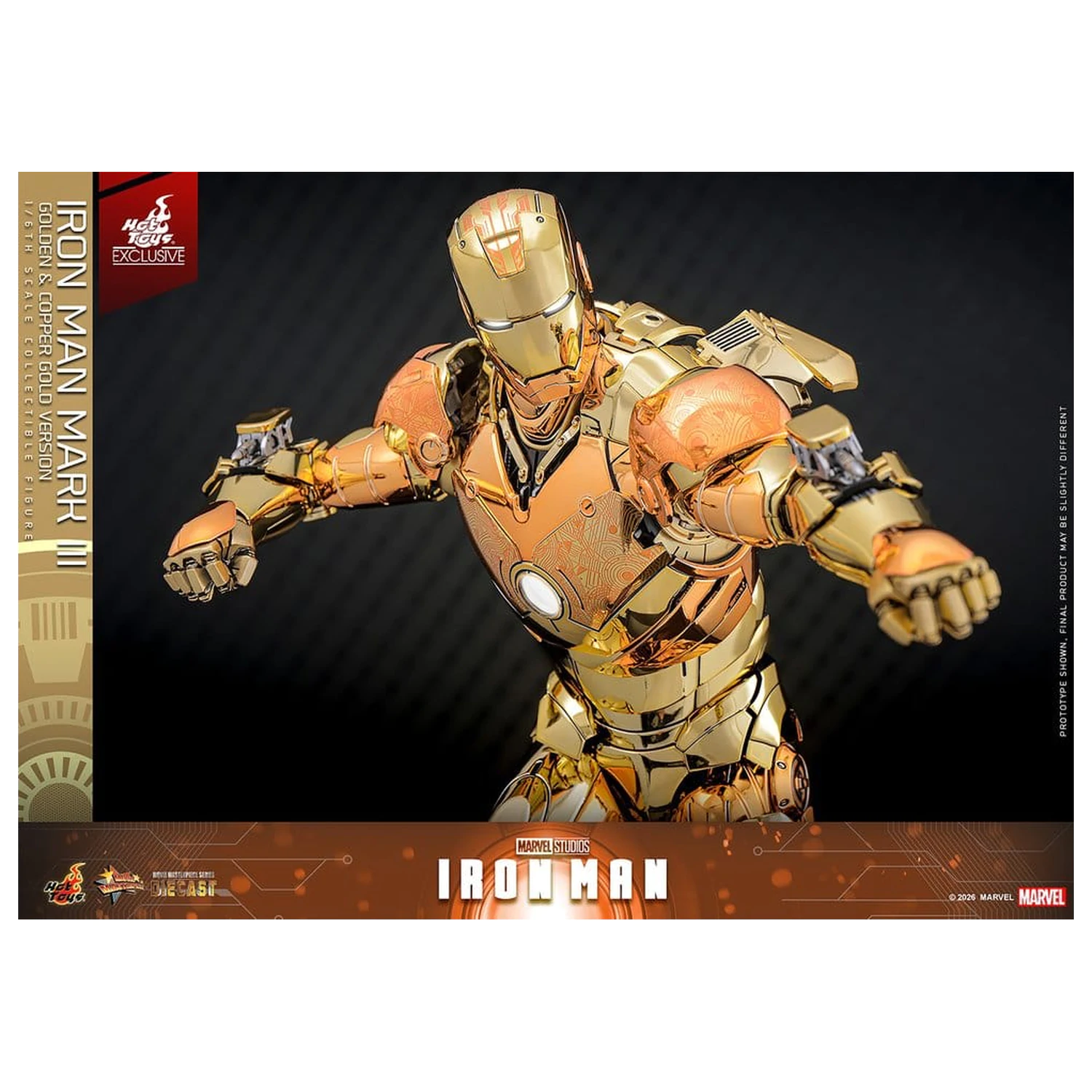 Iron Man Movie Masterpiece Diecast akčná figúrka 1/6 Iron Man Mark III (Golden & Copper Gold Version) Hot Toys Exclusive 33 cm produktová fotografia