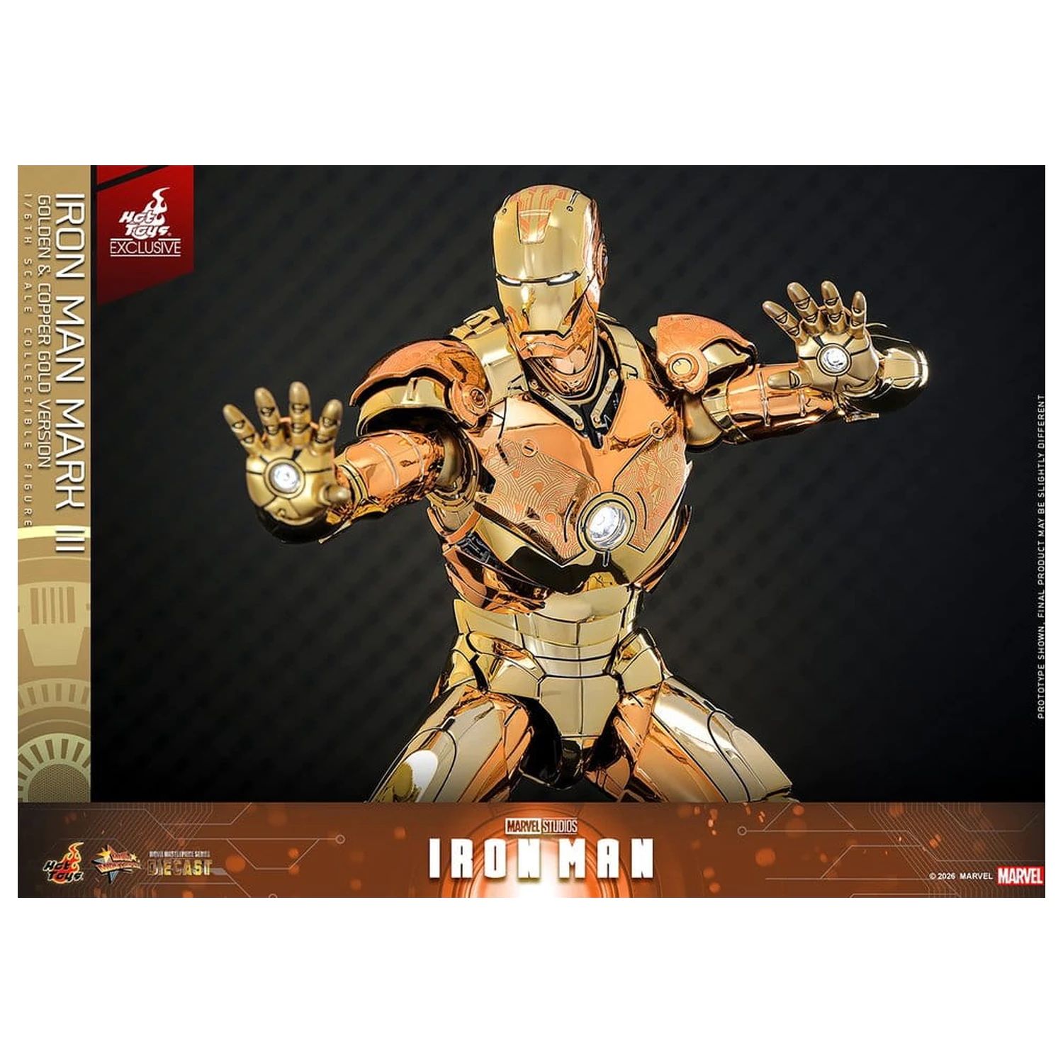 Iron Man Movie Masterpiece Diecast akčná figúrka 1/6 Iron Man Mark III (Golden & Copper Gold Version) Hot Toys Exclusive 33 cm produktová fotografia