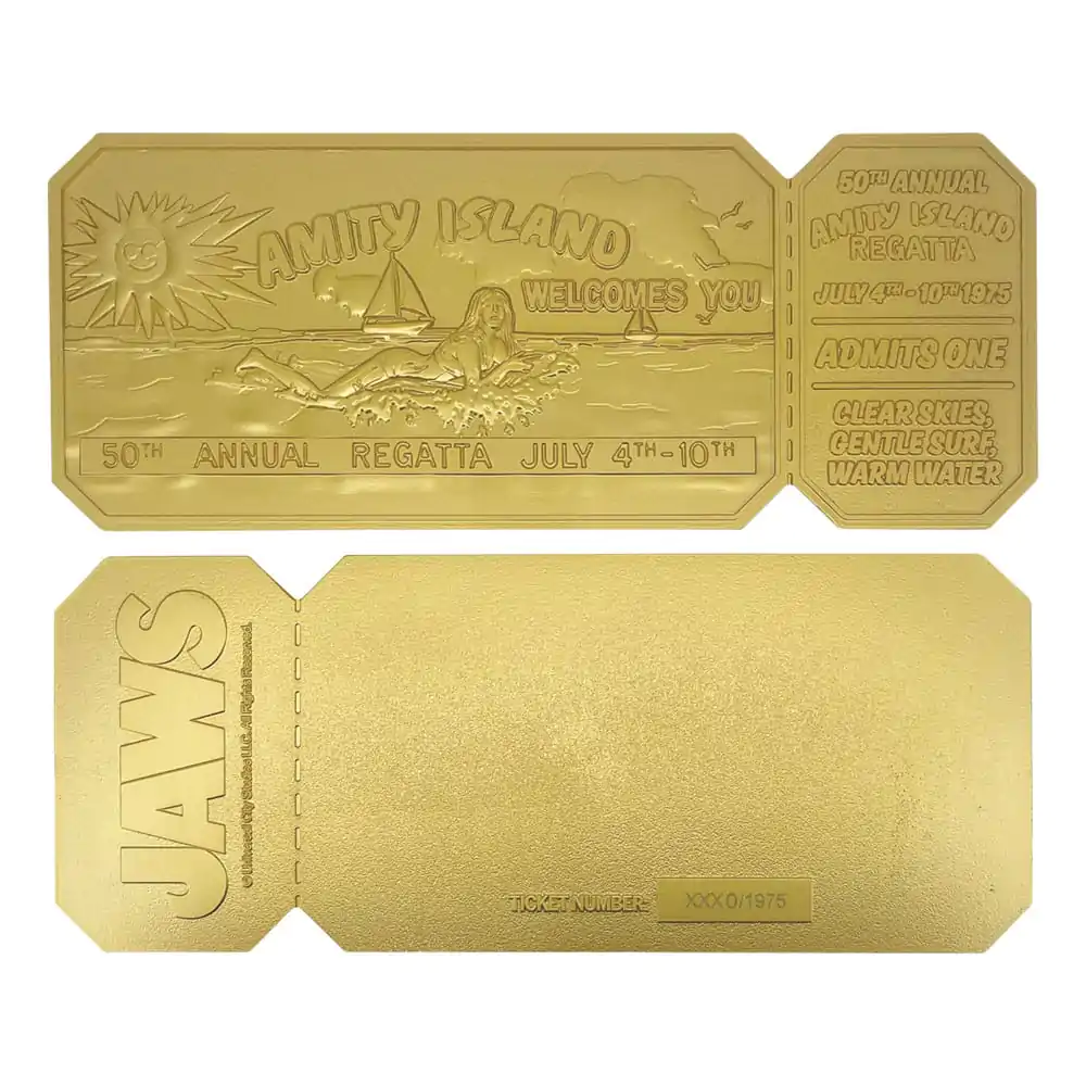 Replika Jaws 1/1 50th Anniversary Regatta Ticket, pozlátená 24k zlatom produktová fotografia