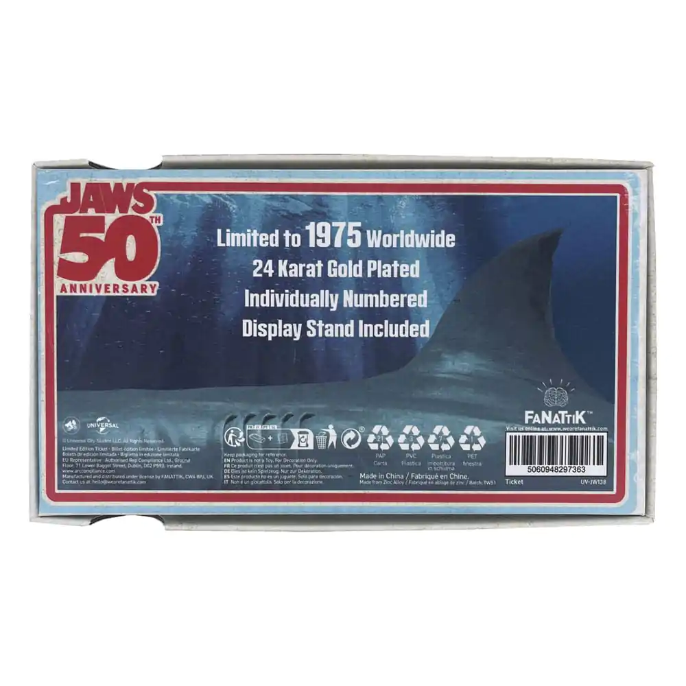 Replika Jaws 1/1 50th Anniversary Regatta Ticket, pozlátená 24k zlatom produktová fotografia