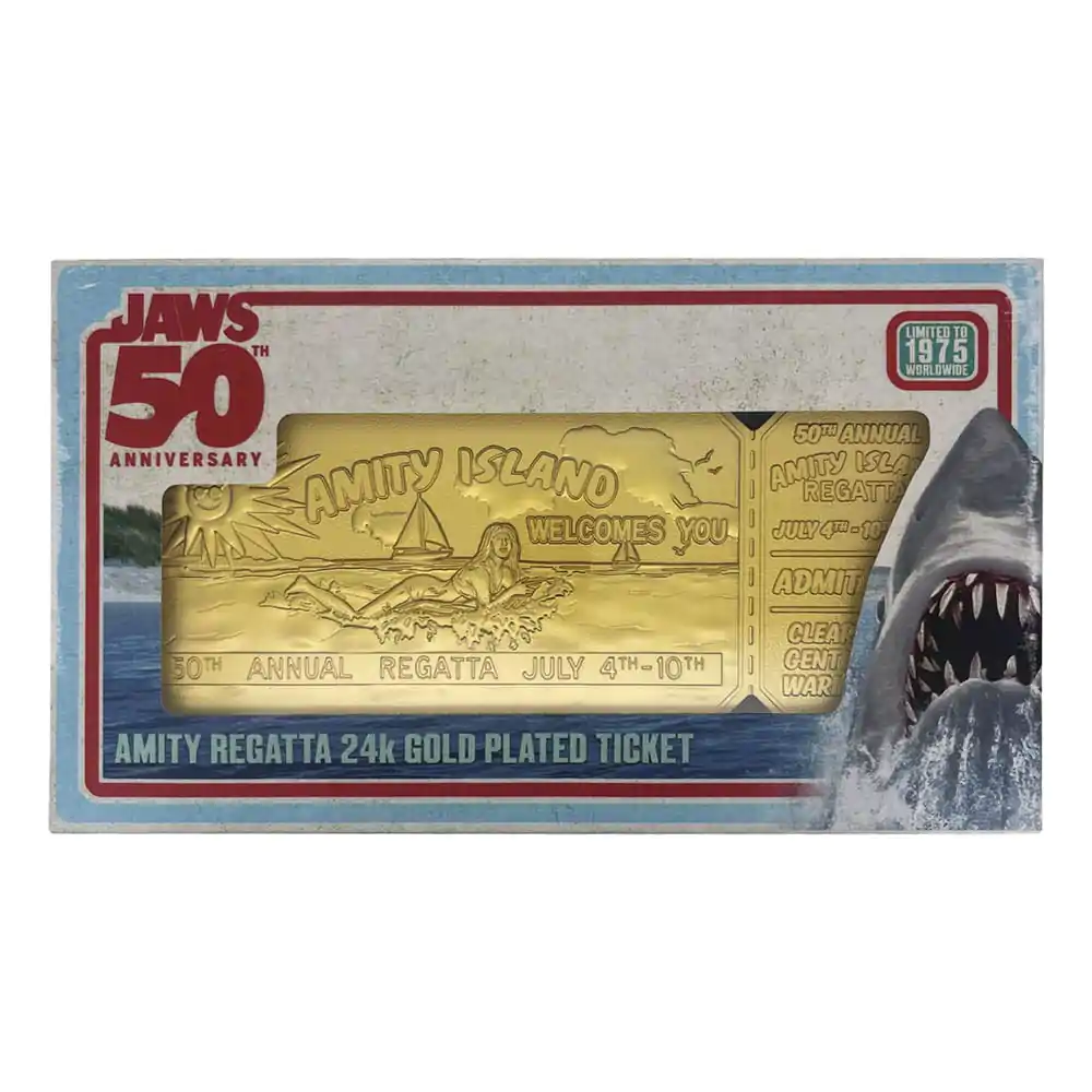 Replika Jaws 1/1 50th Anniversary Regatta Ticket, pozlátená 24k zlatom produktová fotografia