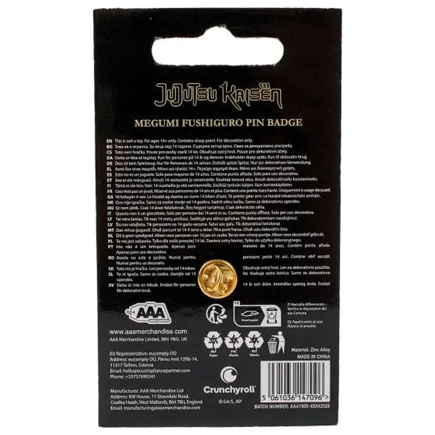Jujutsu Kaisen Icon Pin Odznak Megumi Fushiguro produktová fotografia