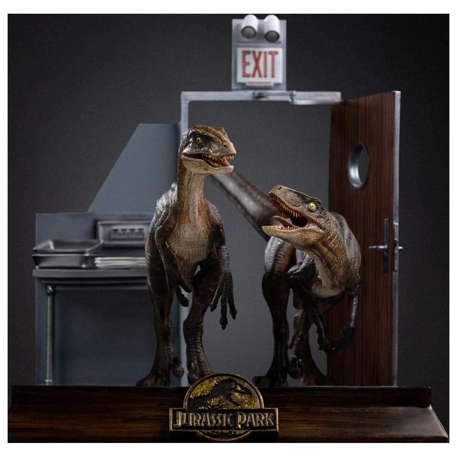 Jurassic Park Socha Art Scale v mierke 1/10 Raptors at the Kitchen's Door 28 cm produktová fotografia