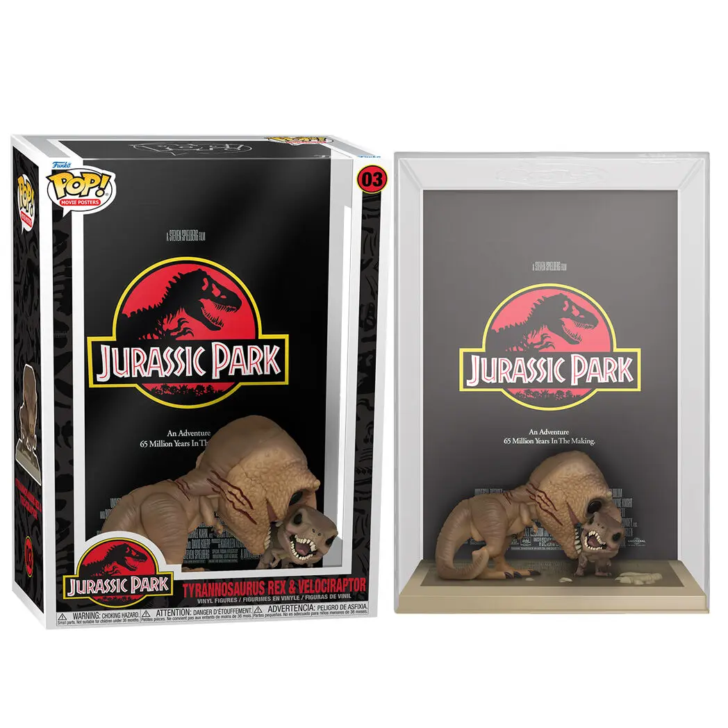 Jurassic Park POP! Filmový plagát a figúrka Tyrannosaurus Rex & Velociraptor 9 cm produktová fotografia
