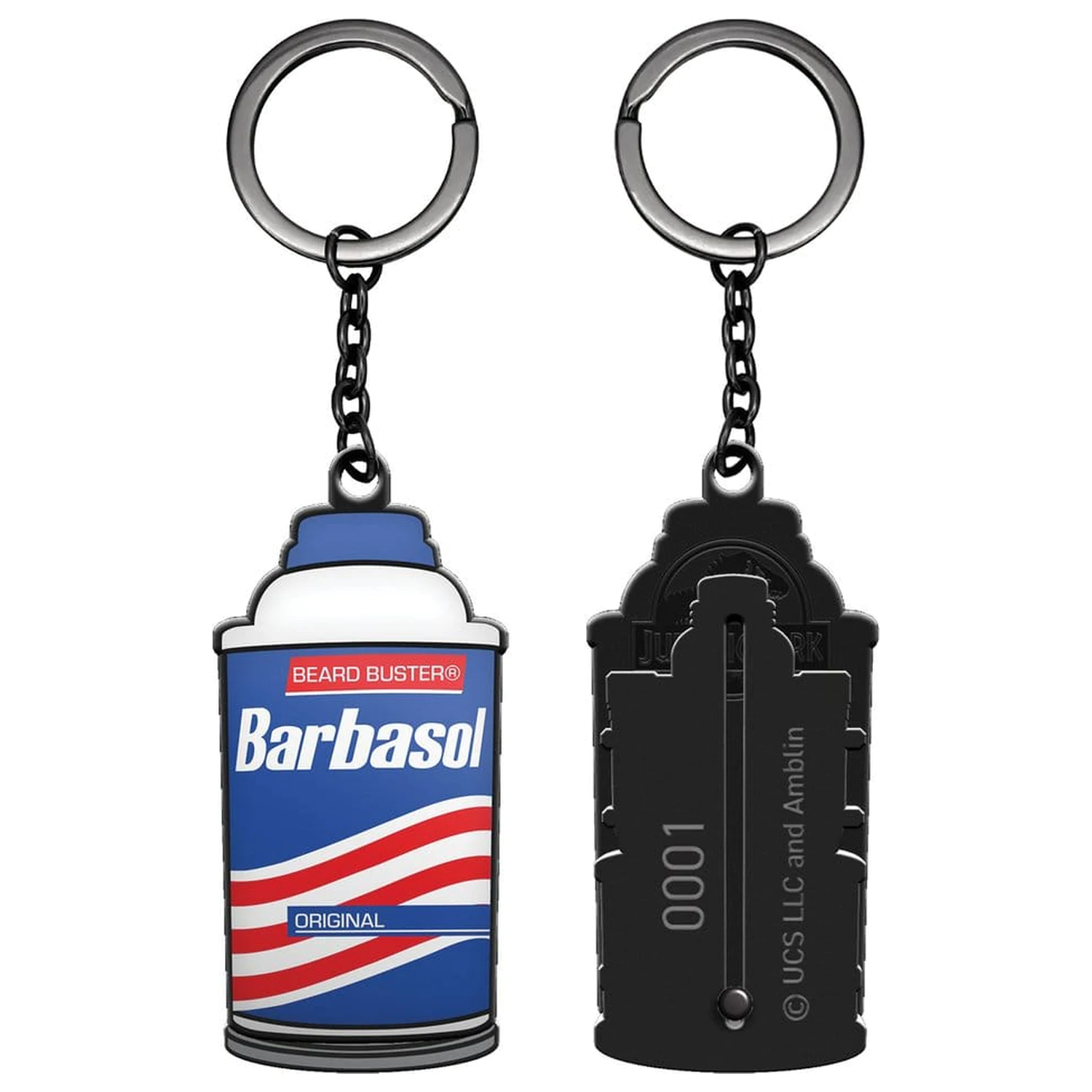 Jurassic Park kľúčenka posuvná Barbasol plechovka produktová fotografia