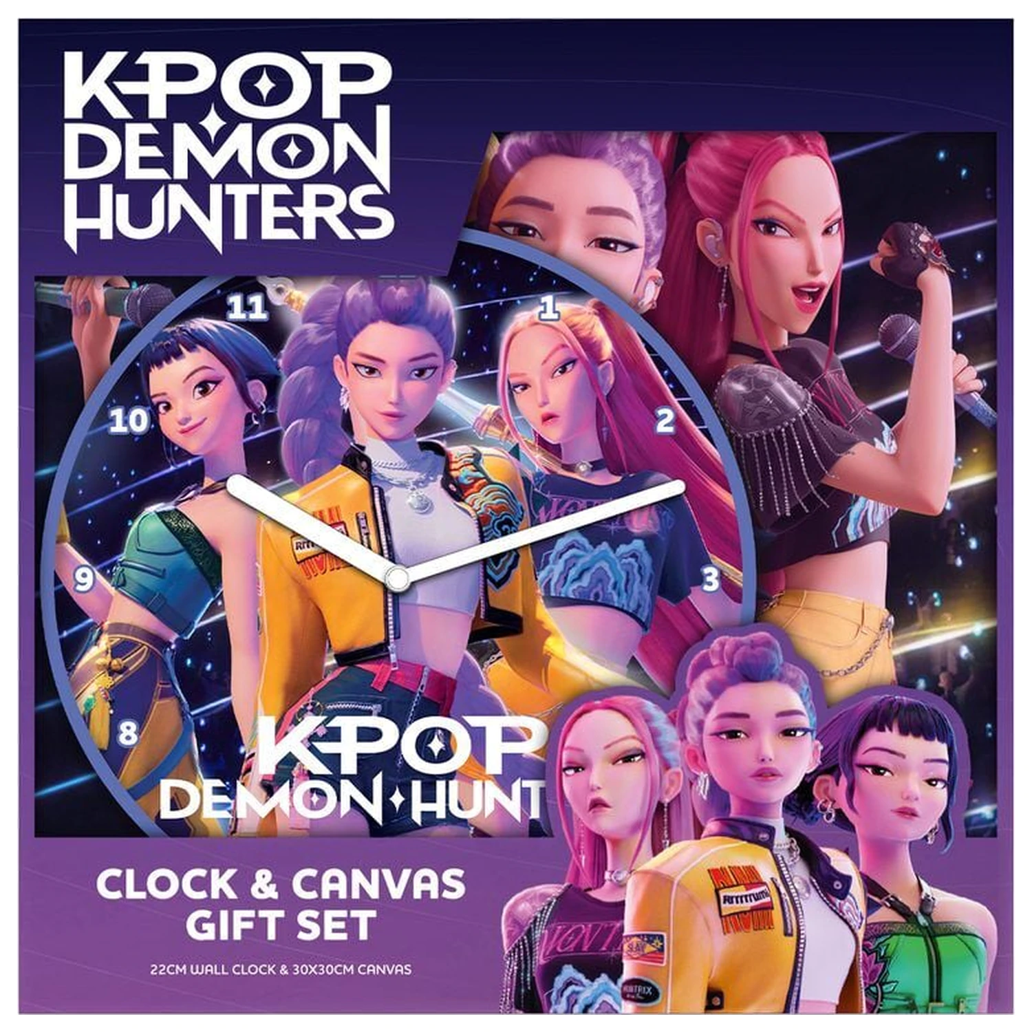 K-pop Demon Hunters darčeková súprava hodiny & plátno produktová fotografia