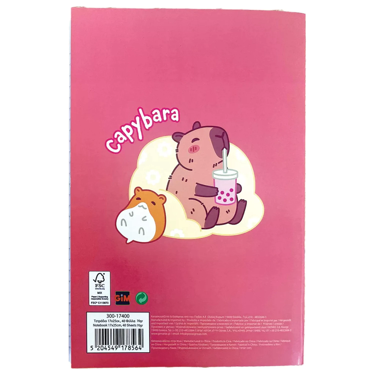 Capybara Drink B/5 linajkový zápisník 40 listov produktová fotografia