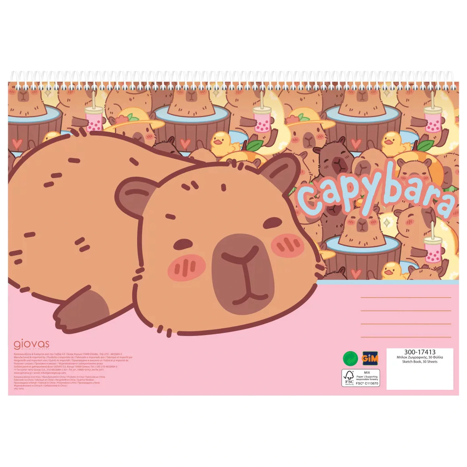 Capybara Happy Life A/4 Špirálový skicár, 30 listov produktová fotografia
