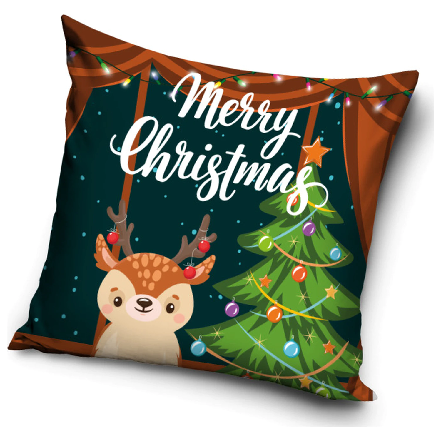 Vianočná roztomilá obliečka na vankúš s jeleňom produktová fotografia