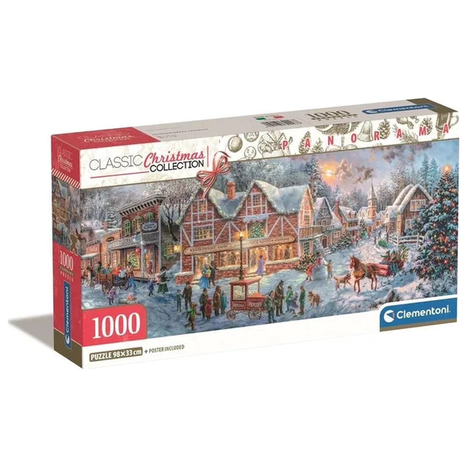 Christmas Village Getting Ready 1000-dielne panoramatické puzzle Clementoni produktová fotografia