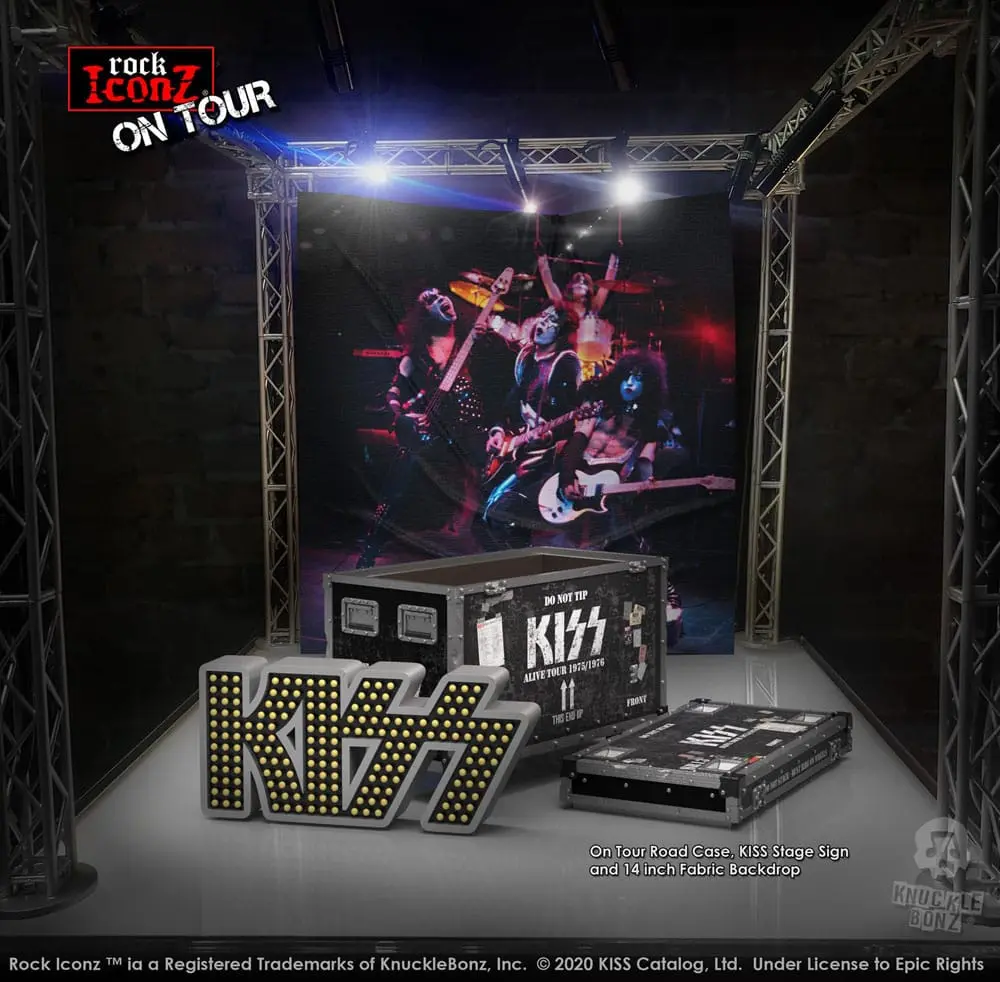 Kiss Rock Ikonz On Tour Road kufor so sochou + Stage Backdrop Set Alive! Tour produktová fotografia