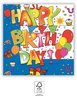 Kokliko Happy Birthday servítky 20 ks 33x33 cm FSC produktová fotografia