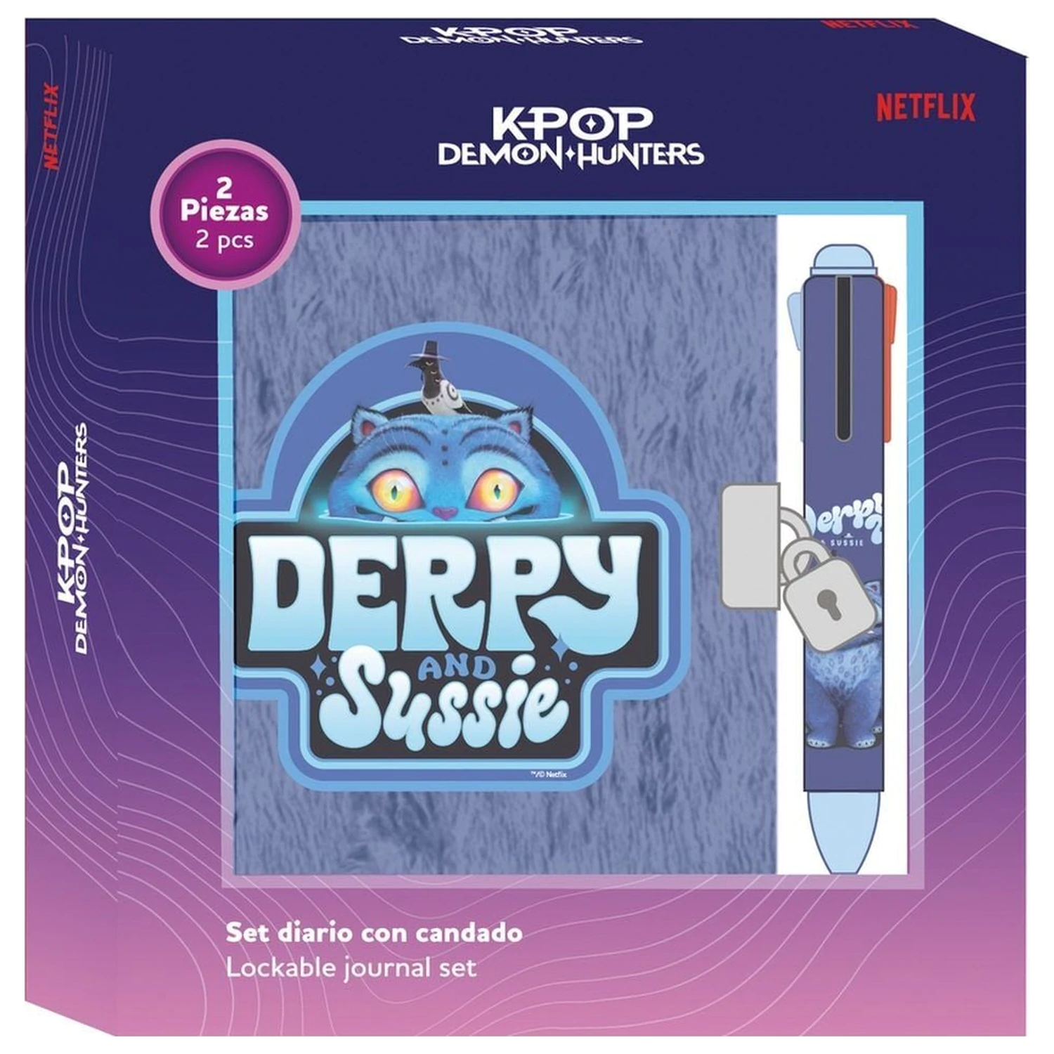 Kpop Demon Hunters Derpy diár set + 4-farebné pero produktová fotografia