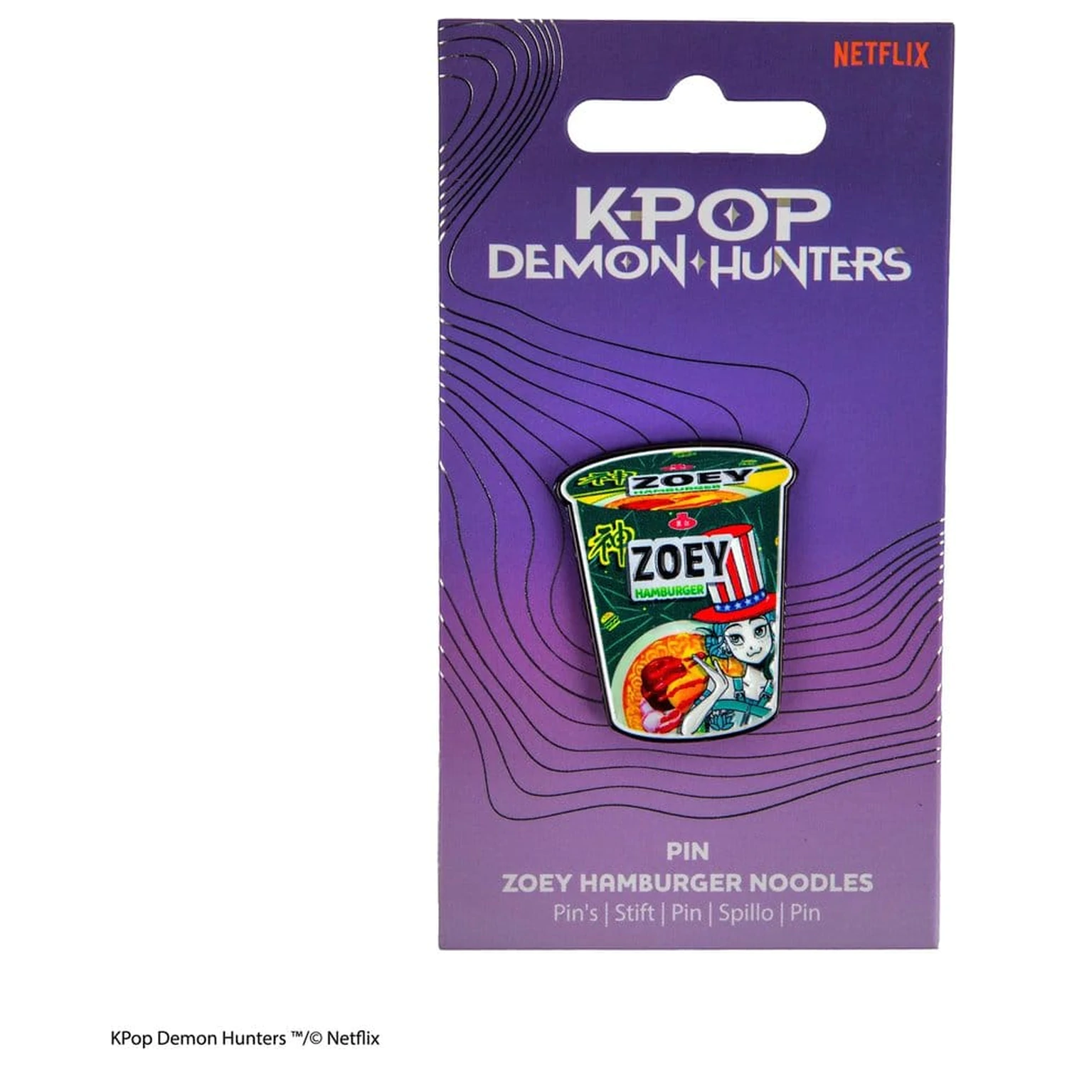 KPop Demon Hunters odznak Zoey Hamburger Noodles produktová fotografia