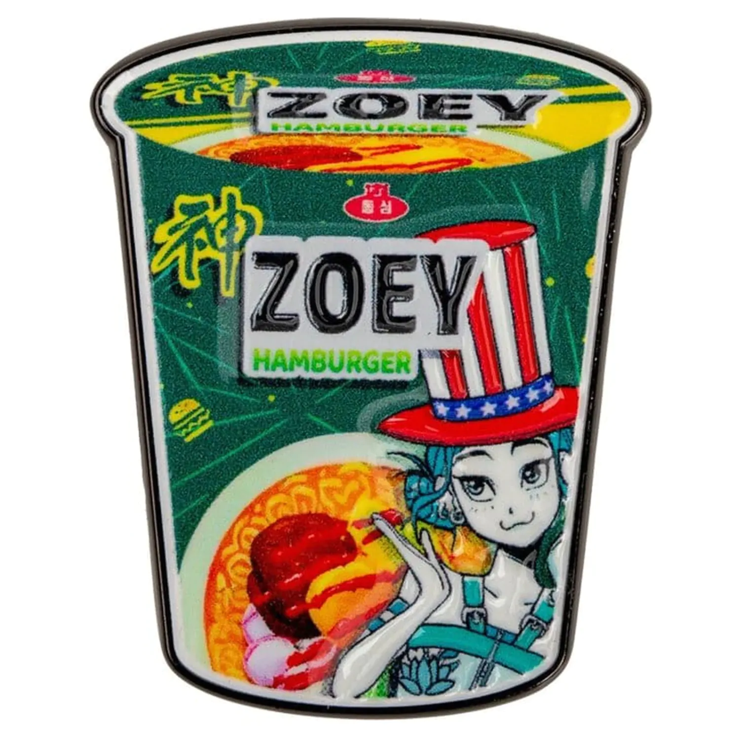 KPop Demon Hunters odznak Zoey Hamburger Noodles produktová fotografia