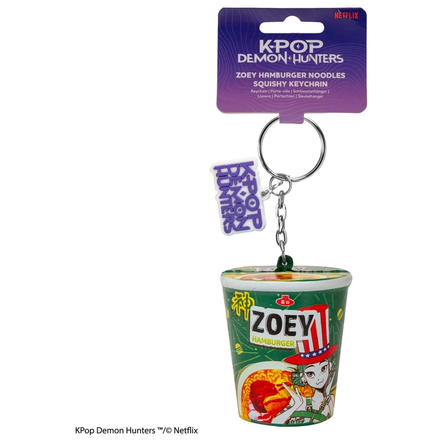 KPop Demon Hunters Squishy kľúčenka Zoey Hamburger Noodles produktová fotografia