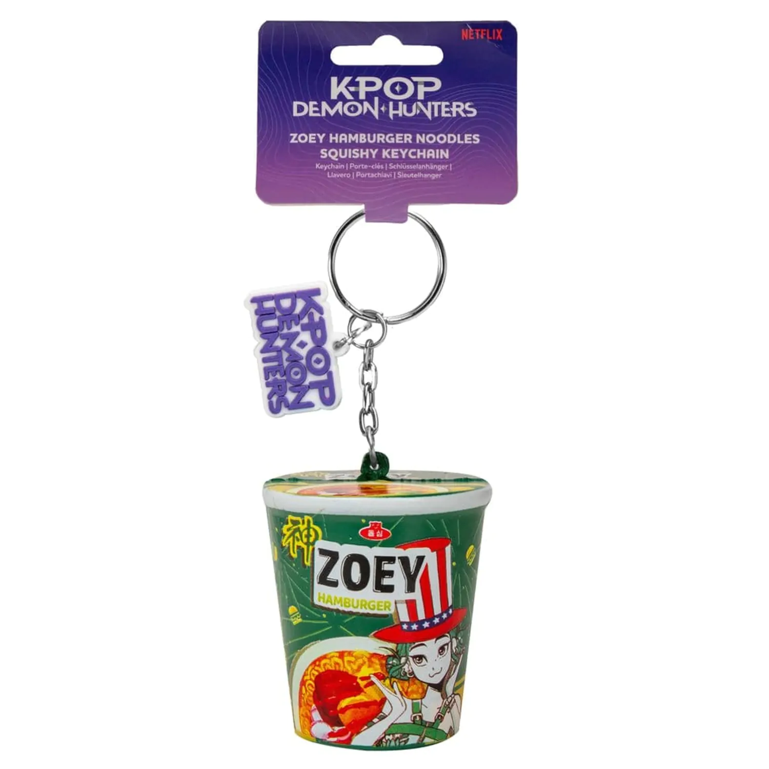 KPop Demon Hunters Squishy kľúčenka Zoey Hamburger Noodles produktová fotografia