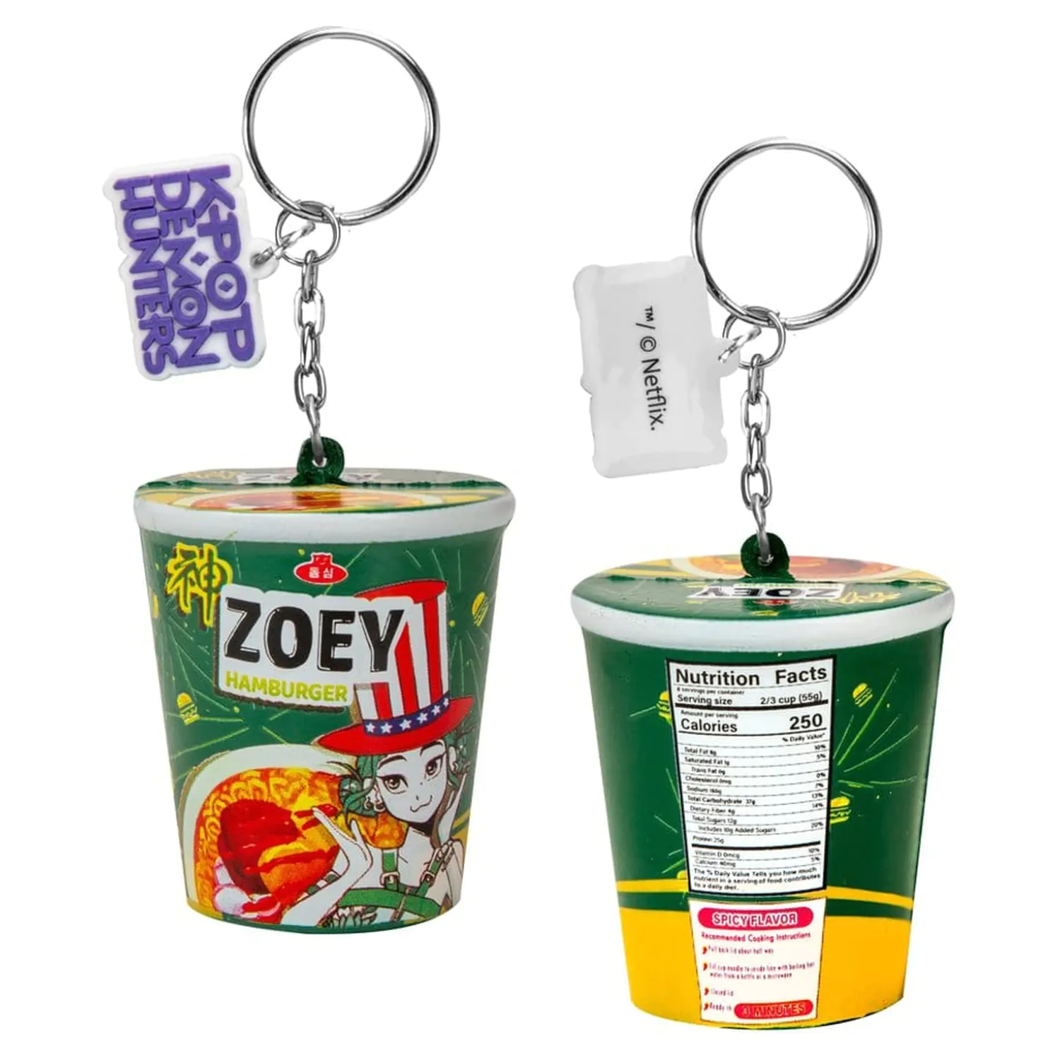 KPop Demon Hunters Squishy kľúčenka Zoey Hamburger Noodles produktová fotografia