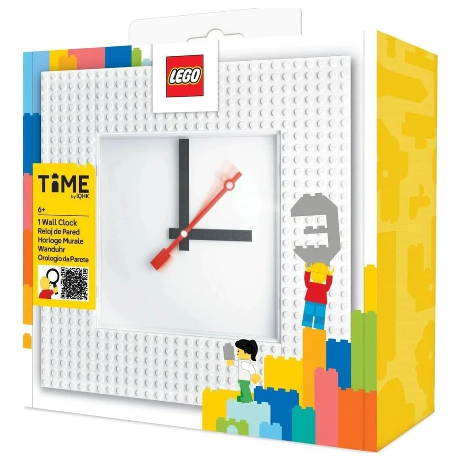 Lego nástenné hodiny Time by IQHK biele produktová fotografia