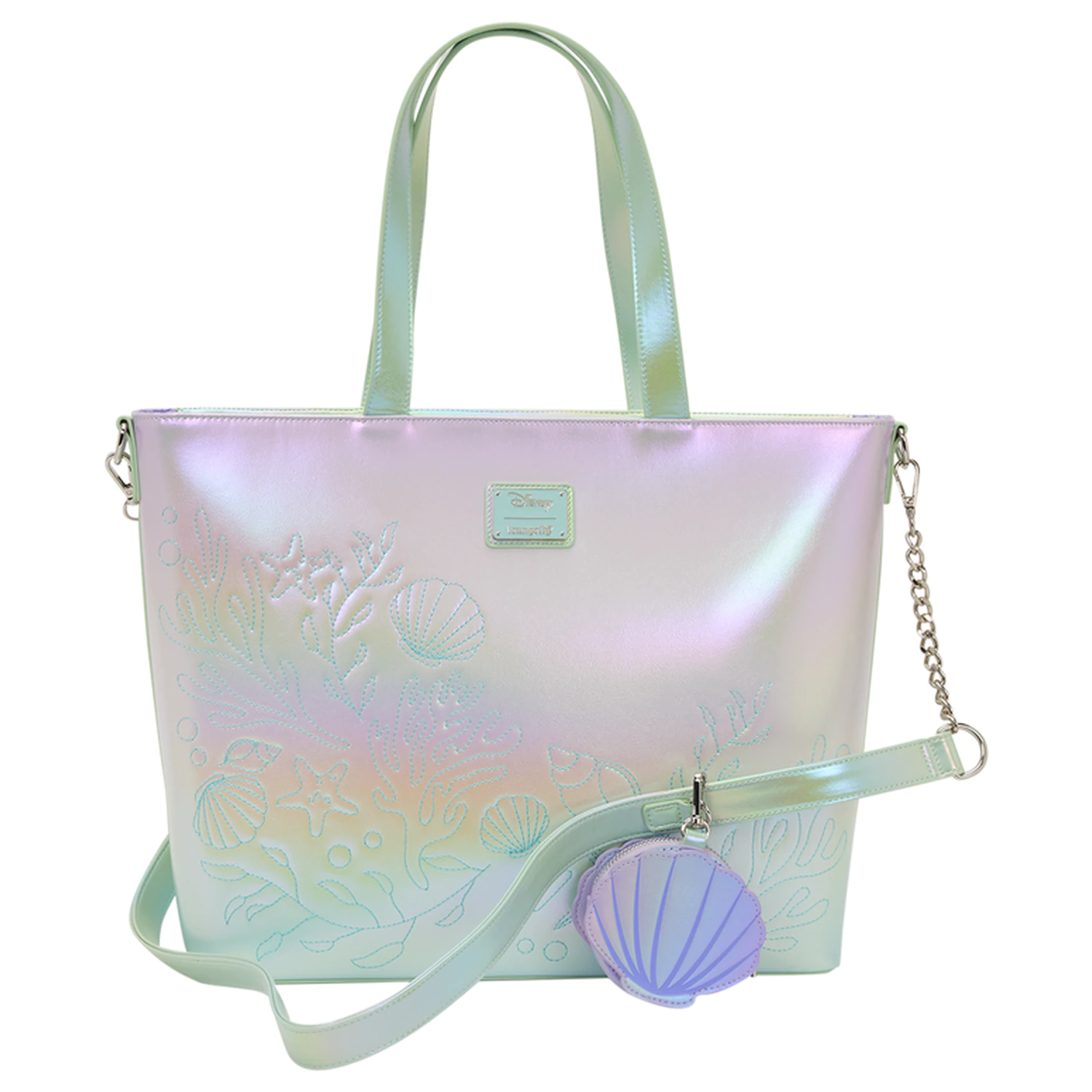 Loungefly Disney The Little Mermaid Ariel, Flounder and Sebastian tote taška s taštičkou na mince produktová fotografia