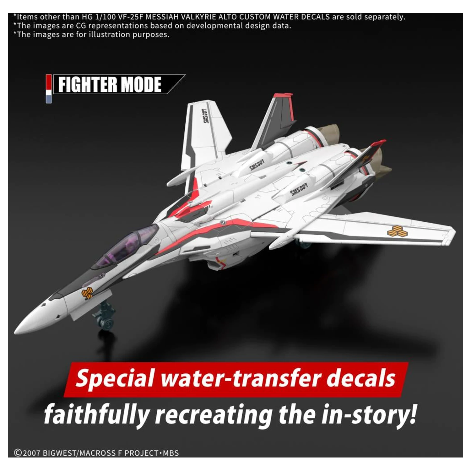 Macross HG 1/100 VF-25F Messiah Valkyrie vodné obtlačky modelová súprava produktová fotografia