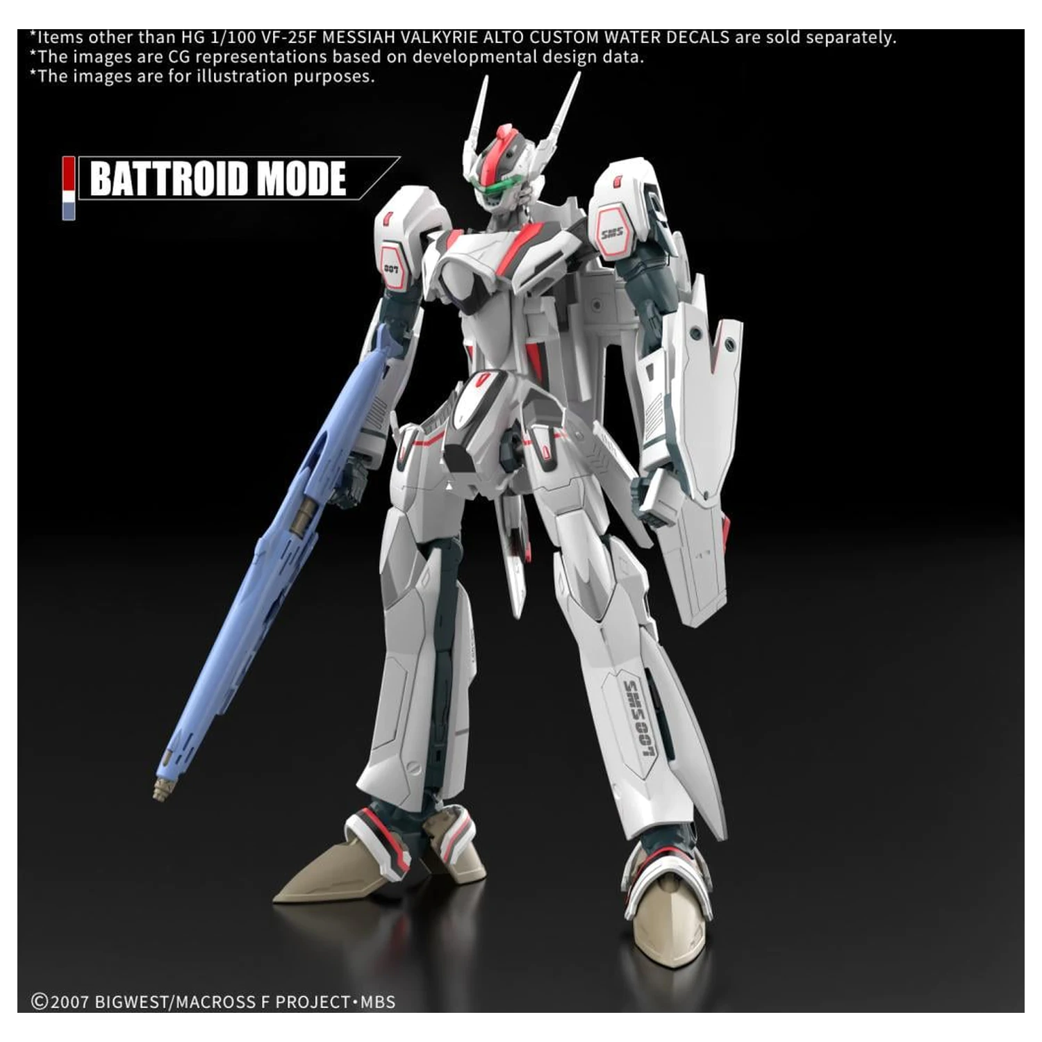 Macross HG 1/100 VF-25F Messiah Valkyrie vodné obtlačky modelová súprava produktová fotografia