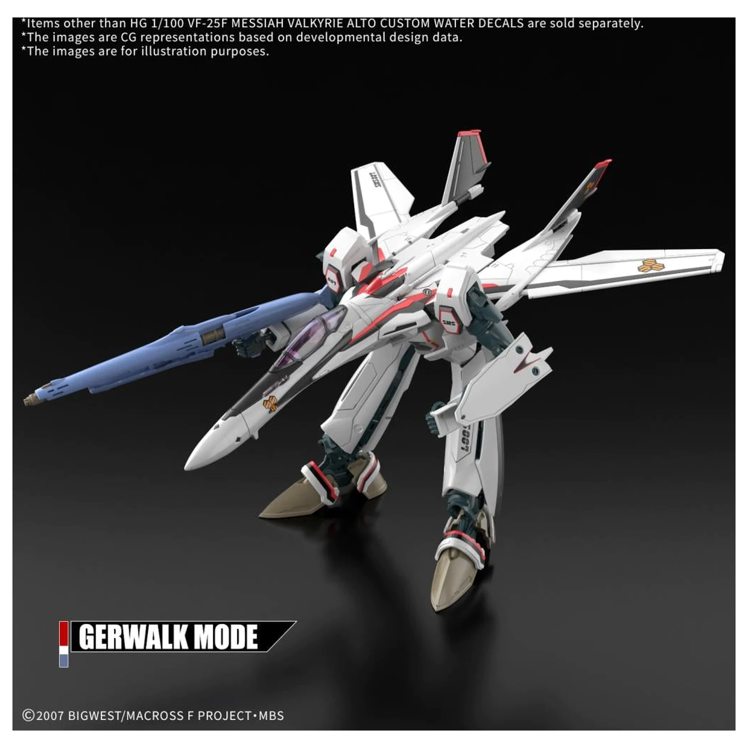 Macross HG 1/100 VF-25F Messiah Valkyrie vodné obtlačky modelová súprava produktová fotografia